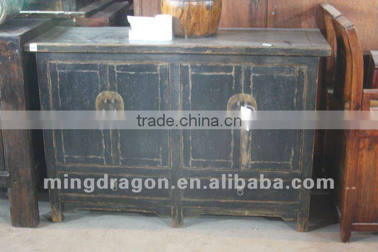 Chinese antique furniture pine wood black four door two drawer Cabinet