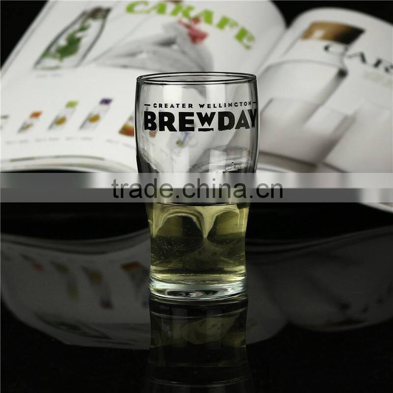 Unique Hot sale popular 300ml funny yard Beer Glass with black logo decal customized size