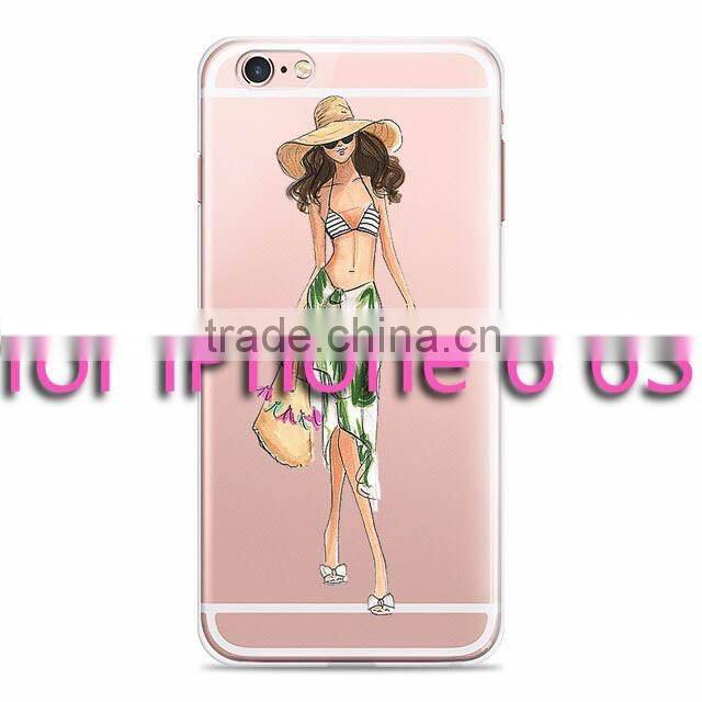 Fashion Girl Transparent Clear Soft Silicon TPU Gel Phone Case Cover for iPhone 6 6S Plus