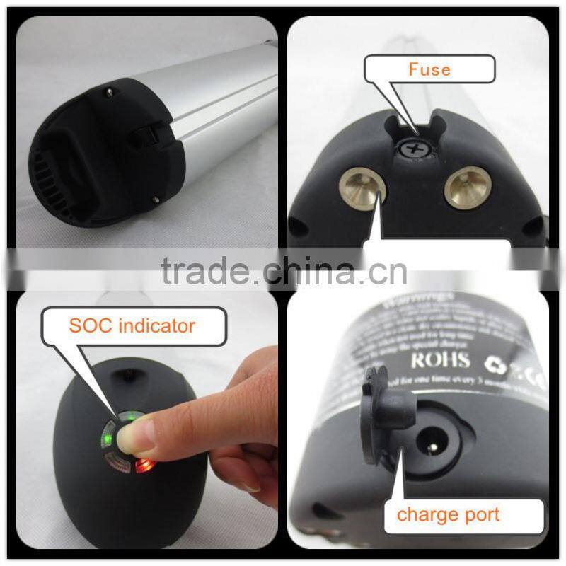 Factory direct sale,lithium bottle battery 36V10Ah for e-bikes ,assembly via 18650 rechargeable cells