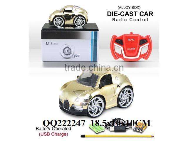 1:28 4 Function R/C plated metal car with light & batteries & USB charger,toys car for kids