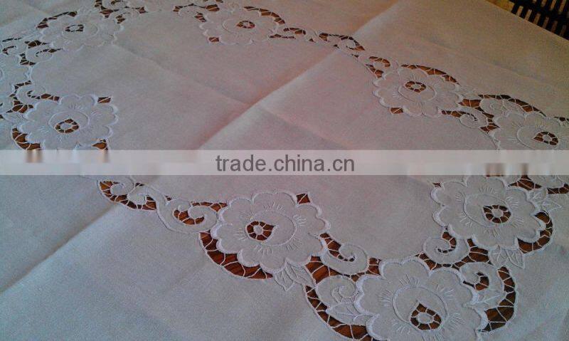 Hand embroidered linen table cloth No.12