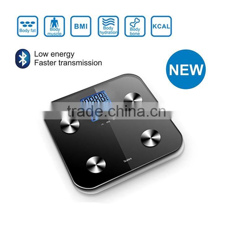 body fat scale connect cell phone with APP fat, water, mucule, bone ,BMI, Calorie