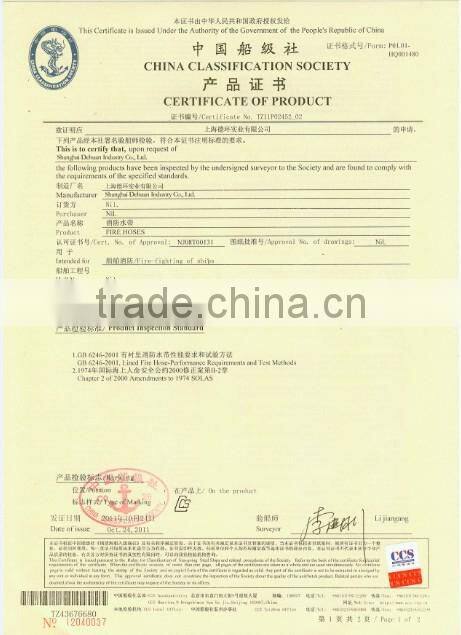 CCS approved PU fire hose for military marine