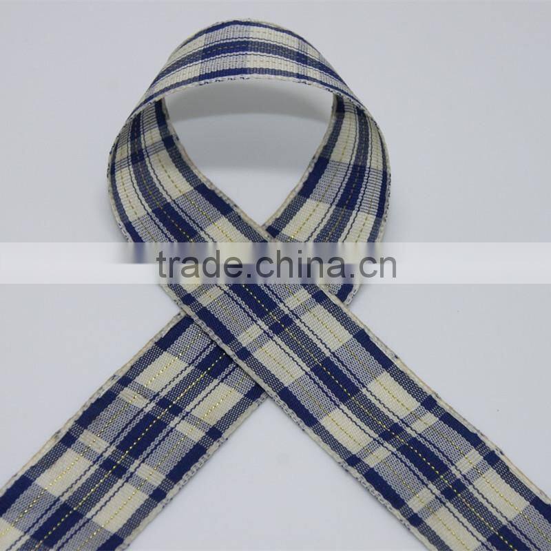 Plaid ribbon with gold line