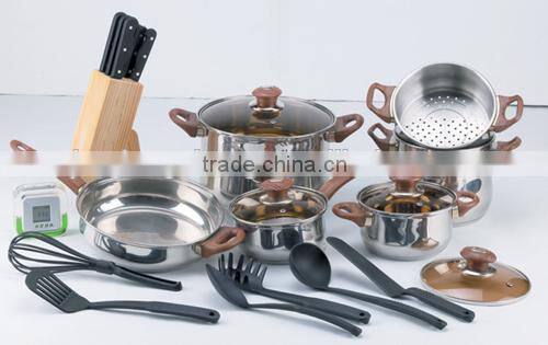23pcs set stainless steel wholesale kitchenware and cookware