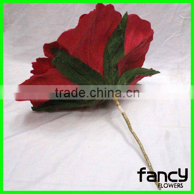 cheap single fabric red velvet rose flowers for wedding decoration