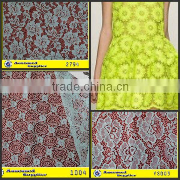 Polyester / Nylon Material and Embroidered Technics lace fabric with double colors
