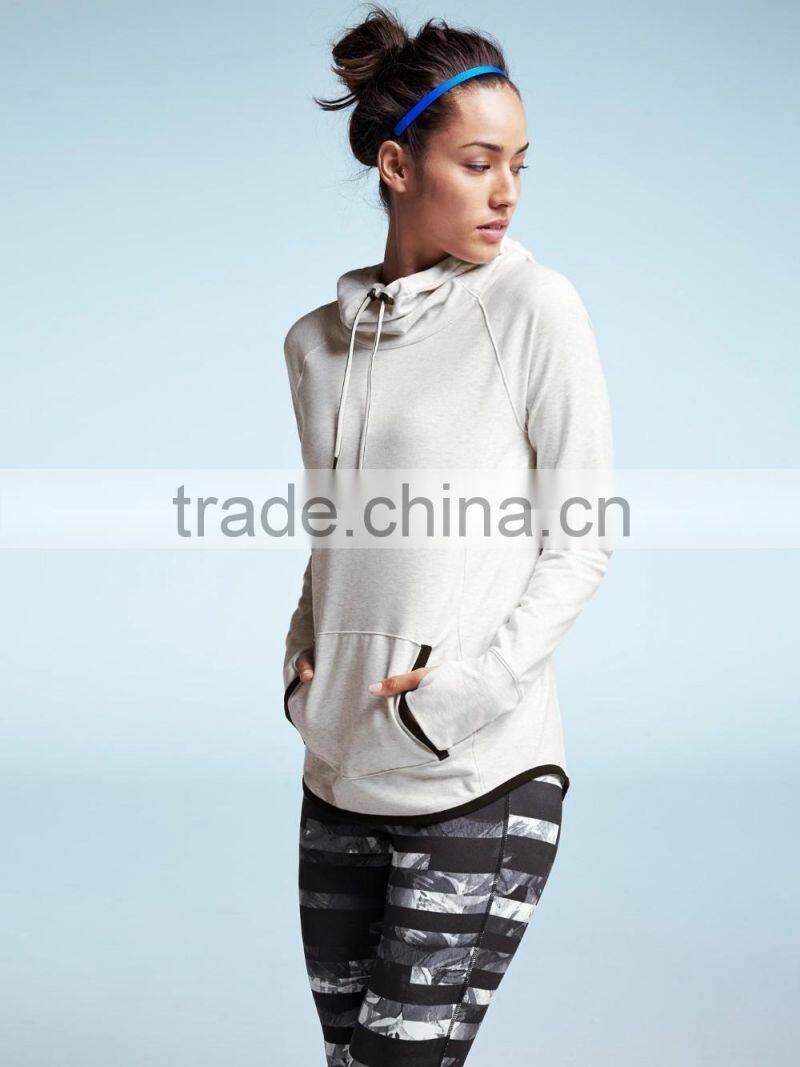 Wholesale Women's Hoodie Sweatshirts High-cut Neck Kangaroo Pocket Hoody for Female Custom