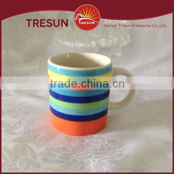 Colorful rainbow strip stoneware handpainted coffee mug