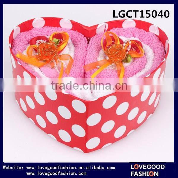 Colorful Roll Shape Cake Towels Set With Nice Heart Shape Box