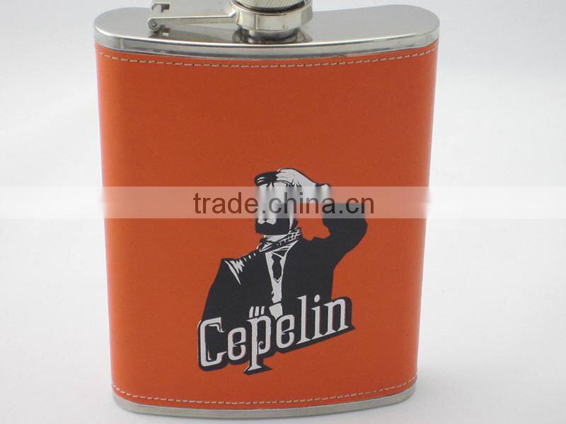 2014 new ! ! ! orange captain leather covered hip flask