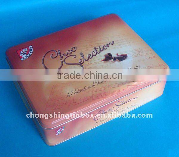 Tin box for chocolate with embossing on the lid chocolate box