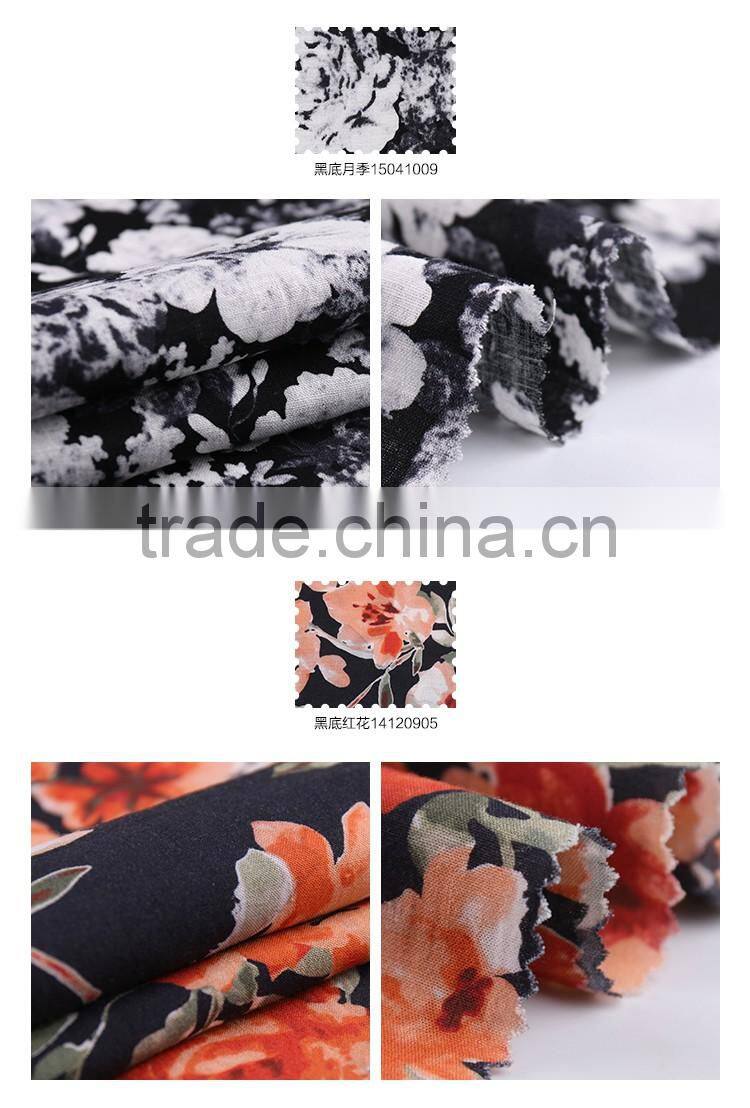 Shaoxing linen viscose fabric rayon printed fabric for woman dress