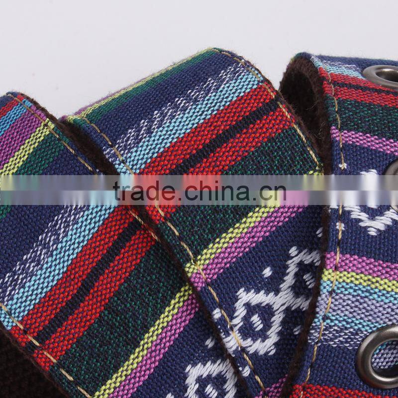 South korea multi colors ladies stretch woven belt with leather