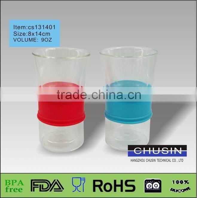 double wall glass mug with silicon lid & sleeve