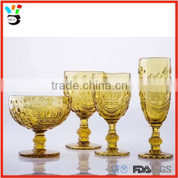 Antique Style Colored Pigment Drinkingware Stem Goblet Glass Cup