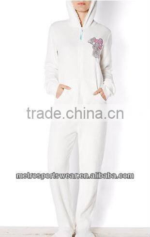Bear Printed Hoody Design White Femme Pyjama
