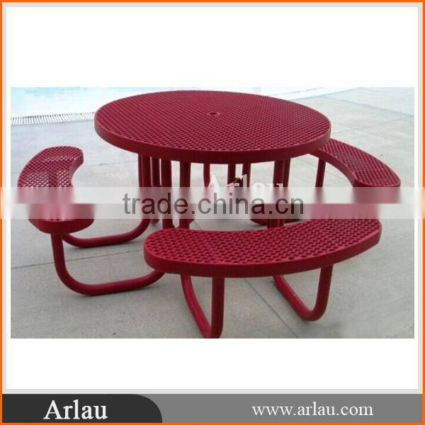 Hot-sale public metal round picnic table and bench