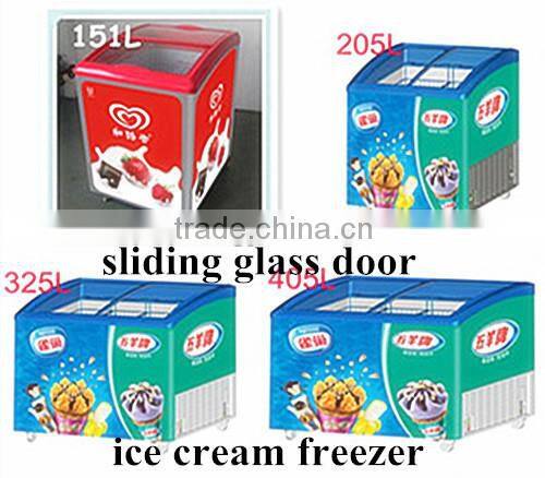 Single-temp curved glass door chest freezer sliding glass door freezer