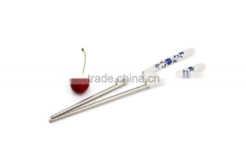 Hot sale promotional ceramic handle stainless steel chopsticks