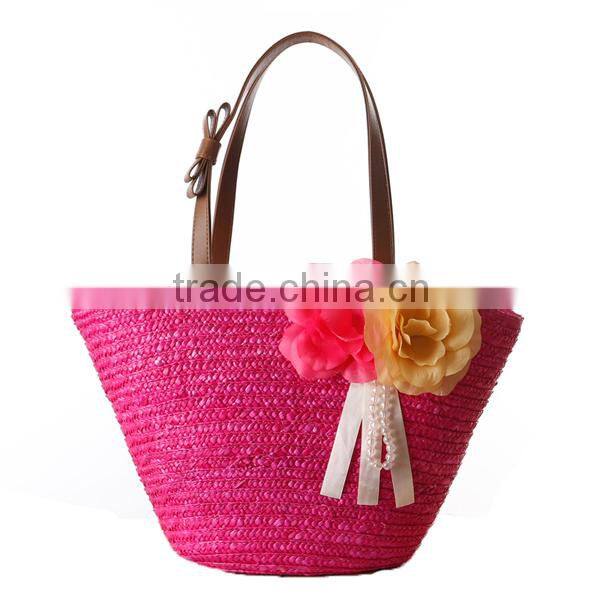 Fancy lady summer straw beach bag with flower,lady straw bag