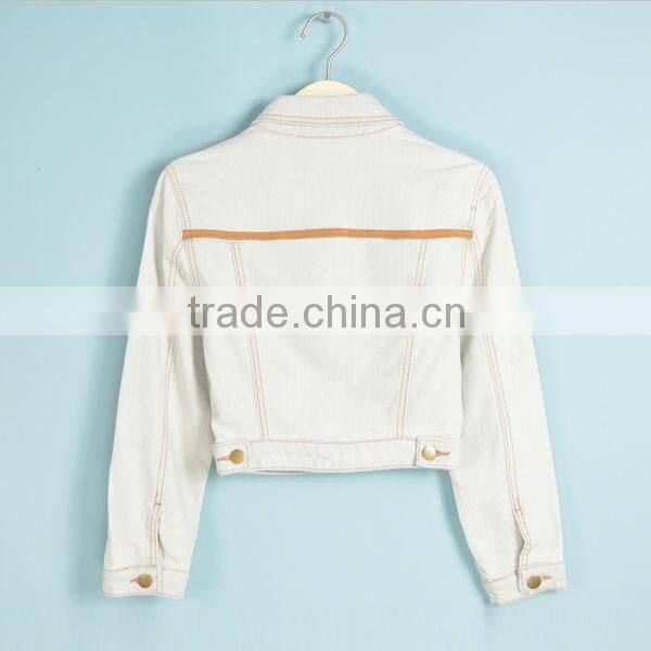China factory slim fit long sleeve white color wash womens denim shirt hot sale