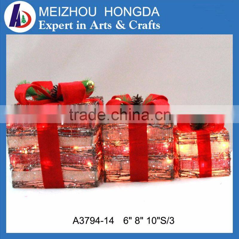 Christmas light led 3d christmas rattan linen present handmade gift box light
