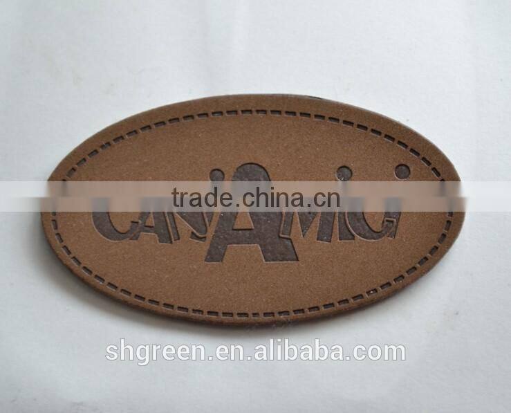 Brand leather label with sewing groove for easy stitching