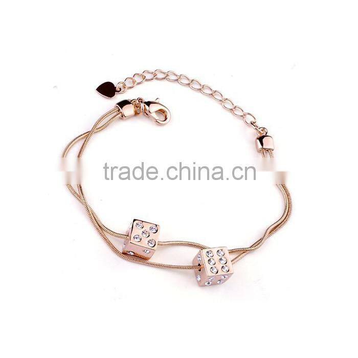 Best Price Stainless Steel Rose Gold Rhinestone Dice Bracelet