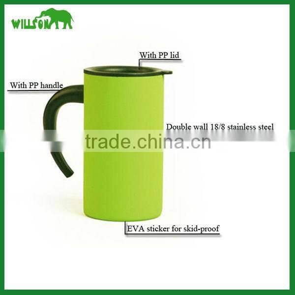 280ml double wall stainless steel coffee mug with lid and handle