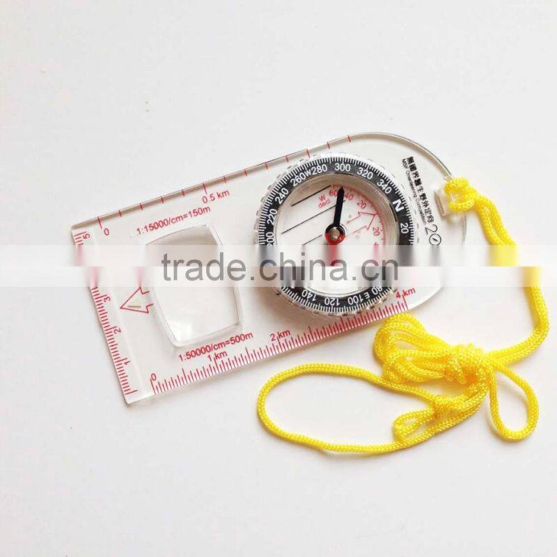 Multifunctional liquid filled map scale compass with magnifier and mirror
