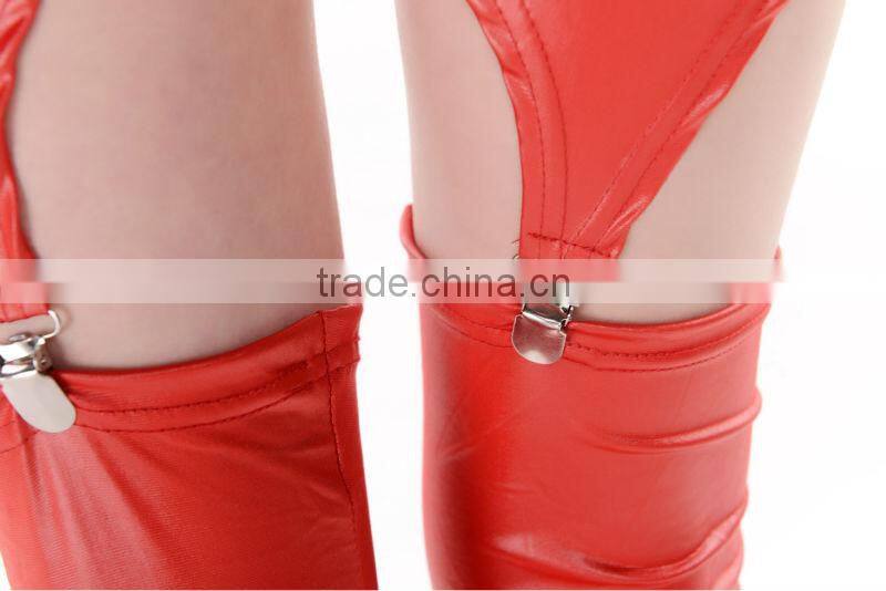 2014 New Leggings For Mature Women Sexy Hollow Out Imitation Leather Suspenders Tights Black