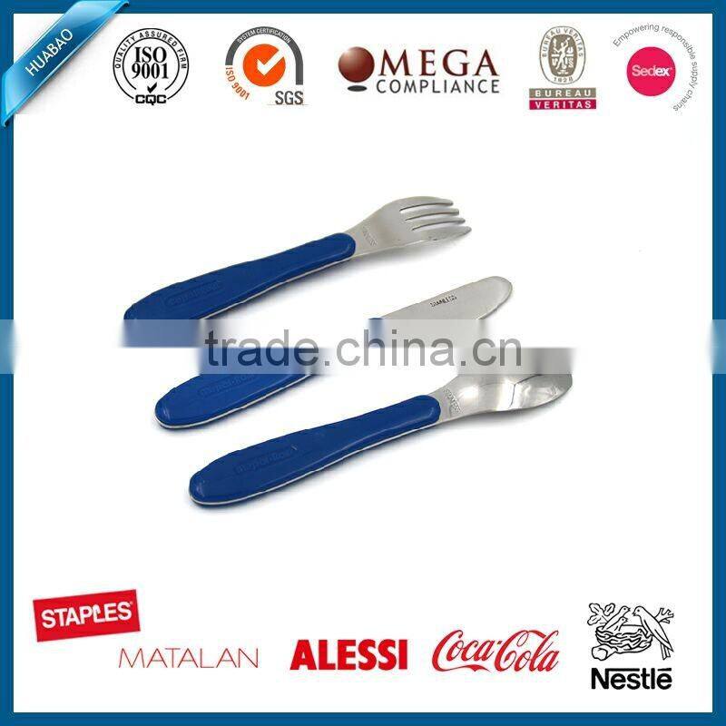 2016 Hot sale Factory supply top quality baby product stainless steel cutlery with ABS handle, 3 in 1 carriage baby