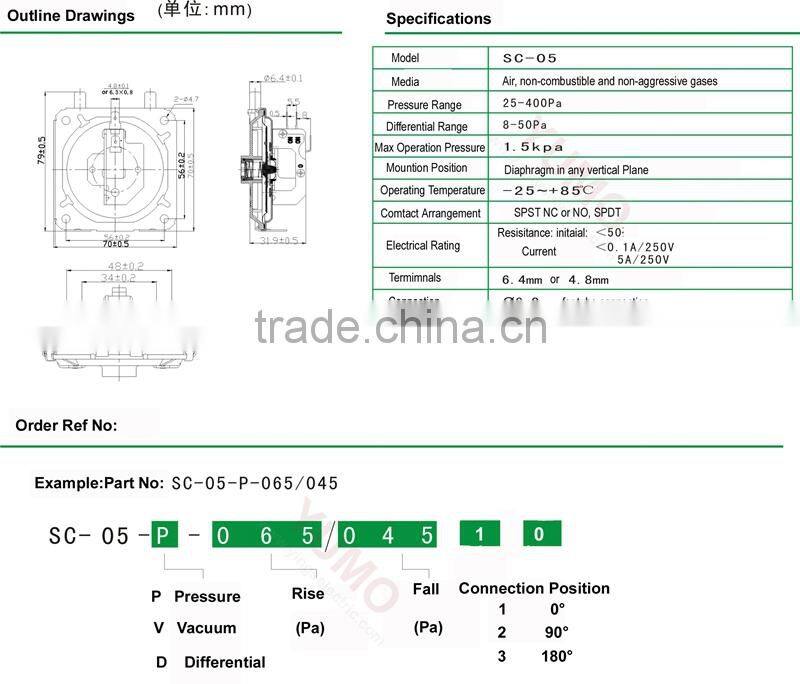 SC-05 25 to 400Pa Micro pressure switch oil water air automatic air compressor pressure switch repair