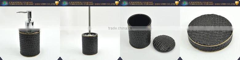 Promotional golden edge ceramic bathroom sets black china manufacturer