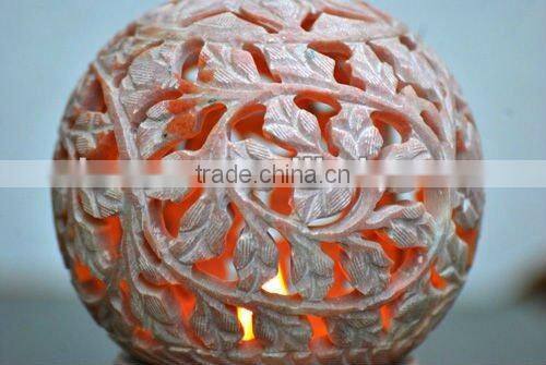 hand carved soap stone candle holder-lantern