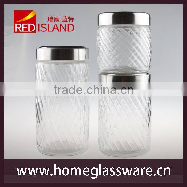 glass storage jar with stainless steel lid, glass canister set