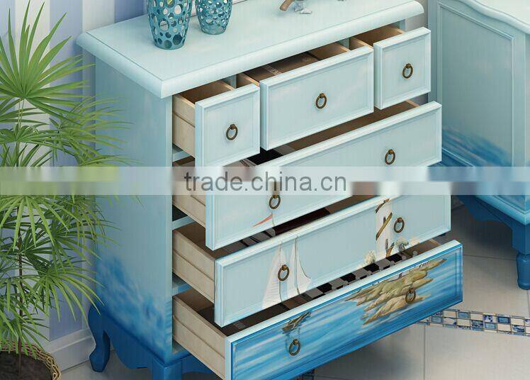 Mediterranean Style Chest of Drawers, Sailing Boat Handpainting Storage Cabinet, Solid Wood Living Room Cabinet (BF01-X1153)
