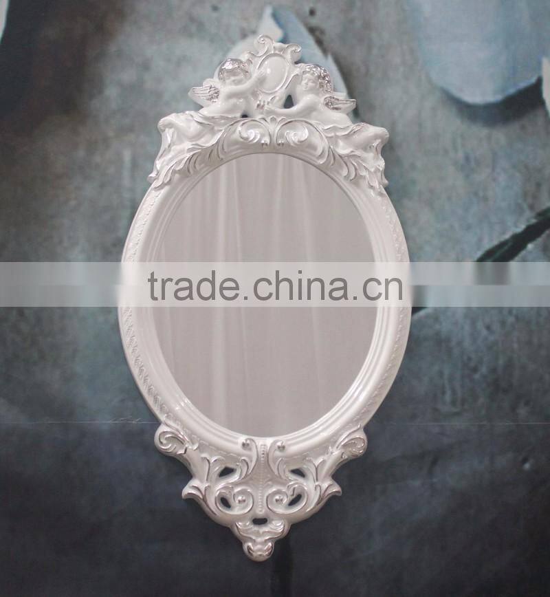 Home decoration exquisite angel carving oval wall mirror