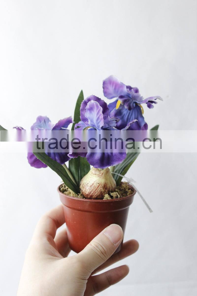 New design indoor decoration silk flowers iris bonsai mini artificial flowers