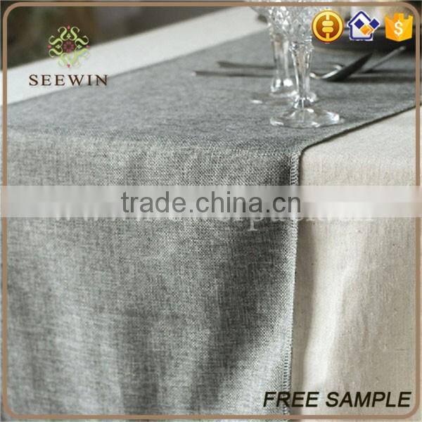 burlap table runne of wedding with sewed edge