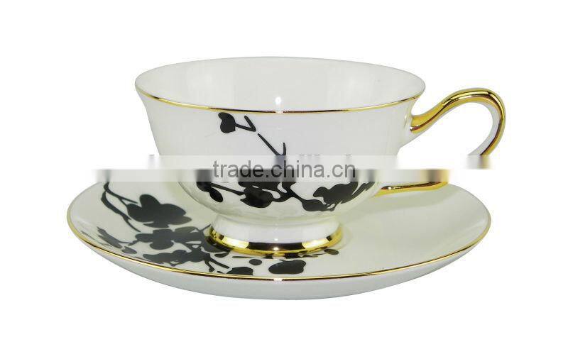200ml Bone China European Style Blue Flower Pattern tea cup with plate Set for promotion gift
