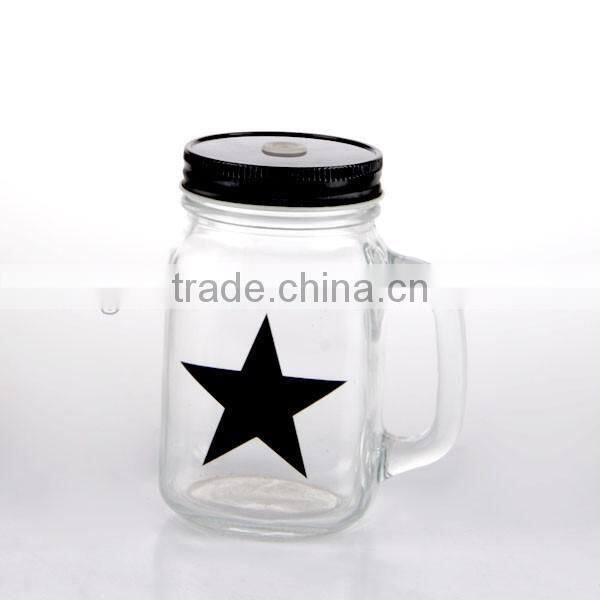 15oz Pentacle Decal Glass Mason Jar with Handle