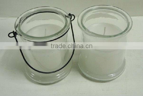 clear cylinder glass candle jar with metal holder