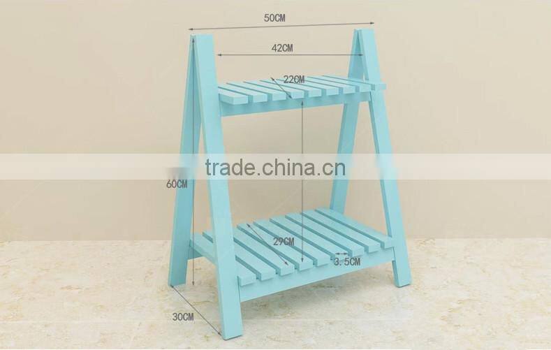 colorful 2 layers wooden flower stand healthy paint folding flower shelf