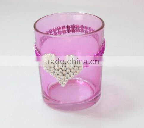 colorful glass pillar candle holder with heart