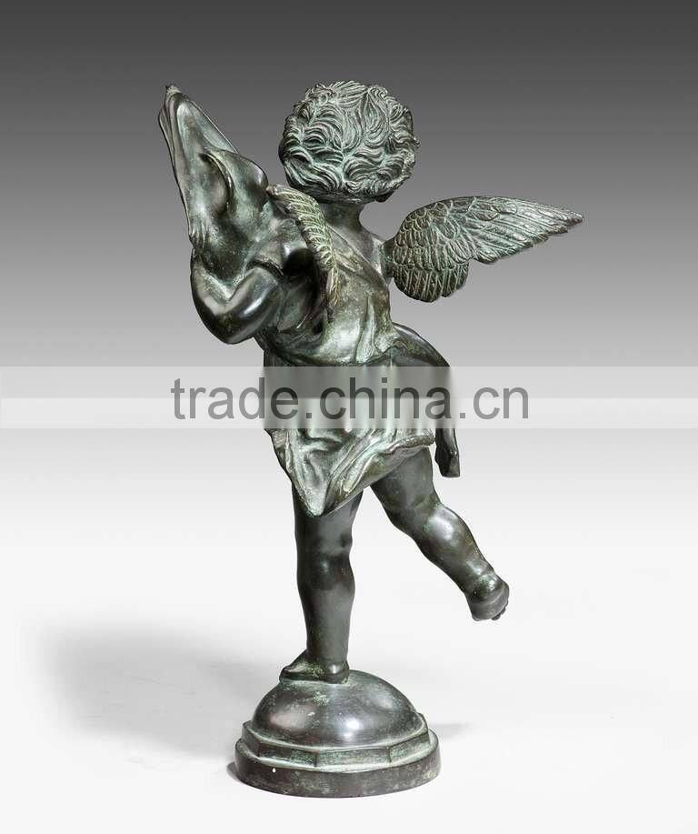 outdoor garden decoration bronze metal crafts large fish sculpture fountain with angel