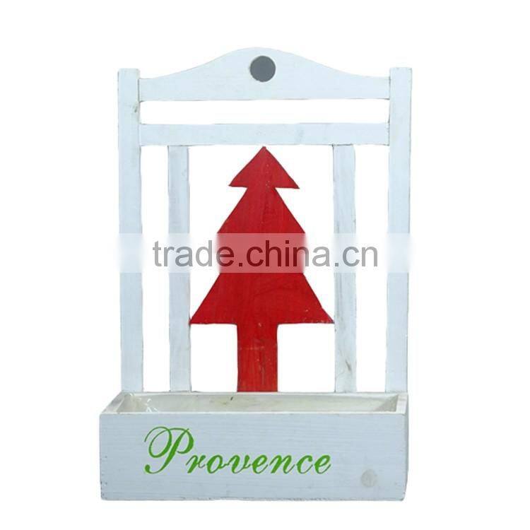 Wood Hanging Flower Basket with Silk Screen for Garden Planter