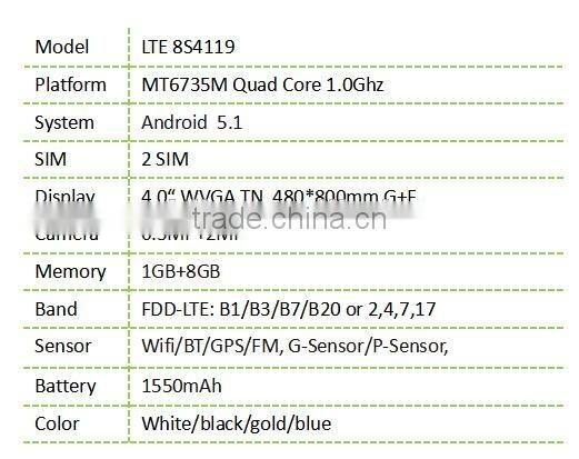 8S mobile 4G LTE8S4119 4.0" touch screen mobile phone